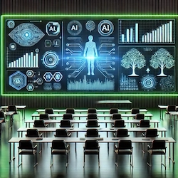 A classroom with an AI presentation
