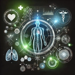 A human body with different data relevant aspects highlighted